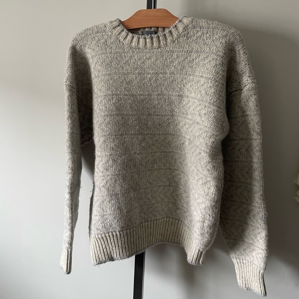 Vintage GAP 100% Wool Crewneck Knit Sweater Chunky Thick Nordic Geometric 90s